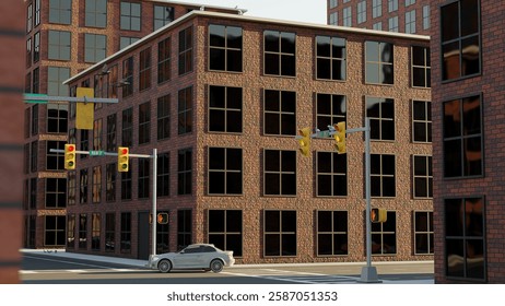 Procedurally generated building at an intersection city block