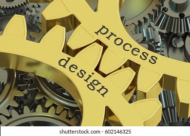 process design concept on the gears, 3D rendering