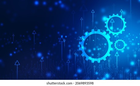 Process management, optimization operation, fix strategy industry, transmission gears wheel, software update status, Cog Gear Wheel with arrows on the technology abstract background