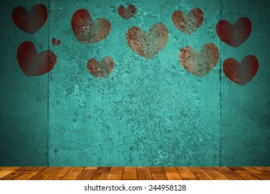Processes heart Paint on  wall on vintage tone.