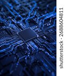 Processor chip on circuit board with copy space for design. 3D Illustration