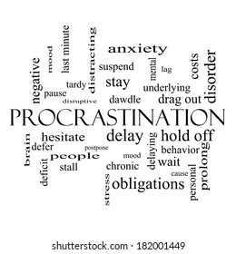 Procrastination Word Cloud Concept Black White Stock Illustration ...