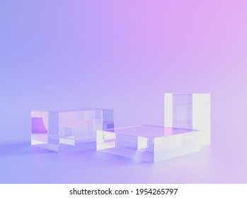 Product Background Podium Or 3d Glass Display Background, Crystal Pedestal Platform. Transparent Glass Product Display Background, Presentation And Model Stand Stage In 3d Render