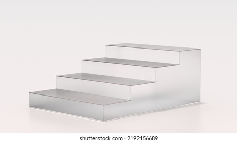 Product Background Stairs Podium Or 3d Glass Stairs Display Background, Crystal Pedestal Platform. Clear Glass Product Ranking Background, Presentation, And Model Stand Stage. 3d Rendering