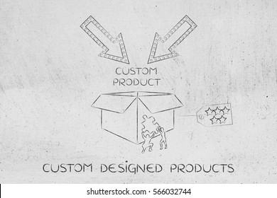 Product Customization Concept: Men With Missing Piece Of Puzzle Completing A Personalized Item Box