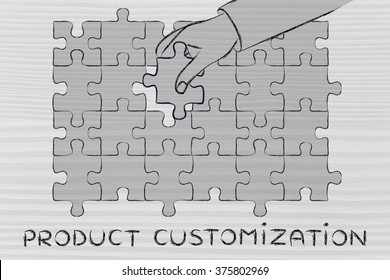 Product Customization: Metaphor Of Hand Completing A Puzzle