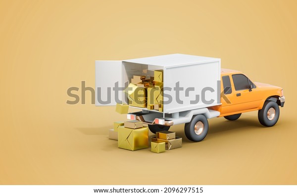 product Delivery order company\
transportation and shipping box on truck 3d render concept\
background