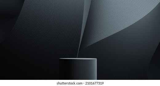 Product Display Podium And Black Background Concept For Product Presentation Branding. 3d Rendering Illustration