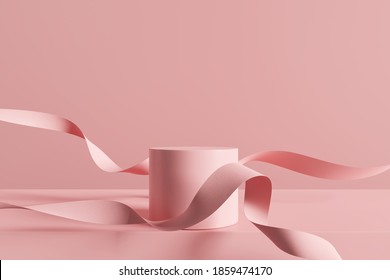 Product display podium on pink background. 3D rendering	
