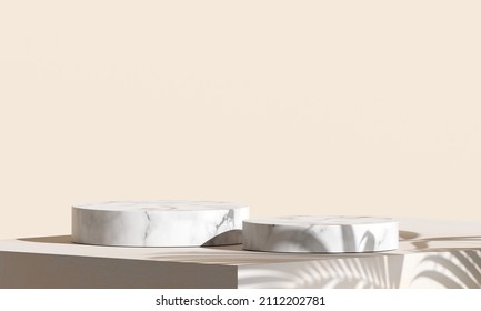 Product Display Podium With Shadow Nature Leaves On Brown Background. 3D Render