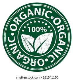 Product Information Material or Ingredient, Circle Green 100 Percent Organic Sticker, Rubber Stamp, Icon, Tag or Label Isolated on White Background