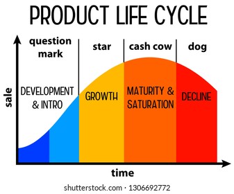 Product Life Cycle In Different Stages: Question Mark, Star, Cash Cow And Dog