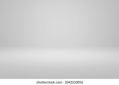 Product Minimal Room Scene With Platform Grey Background 3d Render. Display Stand For Product On Gradient White Color Mock Up. Stand To Show Beauty Backdrop On Floor. Simple Gray Wall Design.