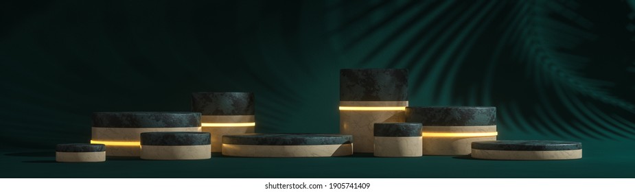 Product Placement Mockup, 3d Background With Stone Podium, Marble Pedestal, Fashion Industry, Object Display, Cosmetic Showcase. 3d Rendering