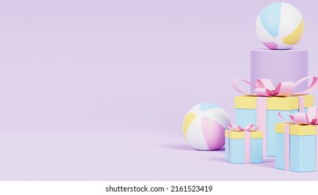 Product Sales Of Discount Background, Beach Balls And Gift Boxes, 3d Render