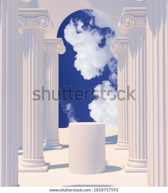 Product\
setting podium Colonnade ancient Greek columns white antique\
background, object placement, 3d\
rendering,