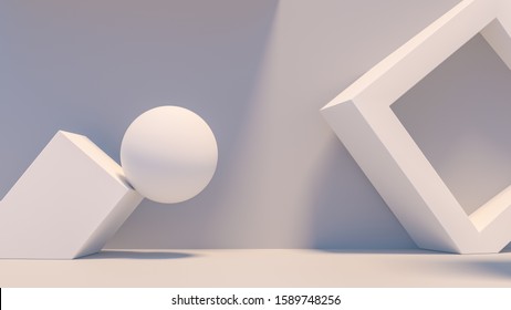 Product Setting Podium White Abstract Minimalistic Geometry, Minimal Light Interior, Object Placement, Abstract Gray Background Room, 3d Rendering,