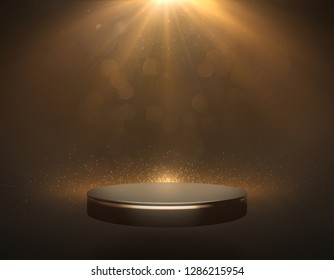 Product Stage And Golden Spotlight. 3D Rendering