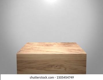 Product Stand, Podium, Pedestal, Showcase, Square Box, Wood Texture, 3D Rendering