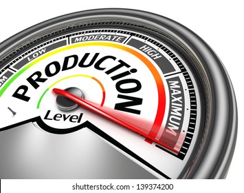 production conceptual meter indicate maximum, isolated on white background