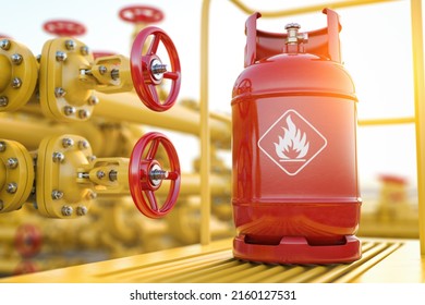 Production, Delivery And Filling With Natural Gas Of Lpg Gas Bottle Or Tank And Gas Pipeline. 3d Illustration