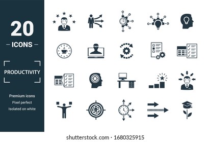 Productivity icon set. Include creative elements skill, time management, coffee break, work plan, daily tasks icons. Can be used for report, presentation, diagram, web design. - Powered by Shutterstock