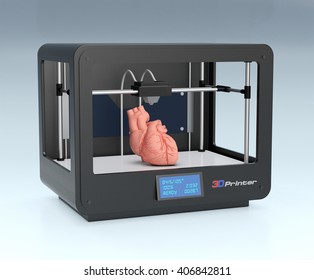 Professional 3d Printer That Builds An Heart, Concept Of 3d Printing And Medicine (3d Render)