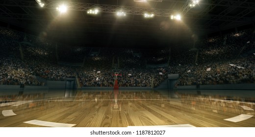 Professional basketball arena in 3D. Tribunes with sport fans