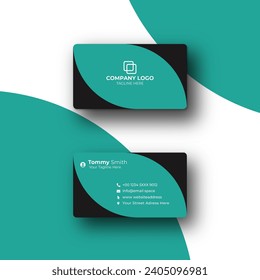 Professional Business Card Template Design On Black And Jungle Green Background - Powered by Shutterstock