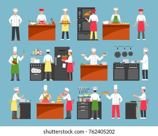 Professional cooking decorative icons set with chefs at cooker and waiters with trays isolated  illustration  - Powered by Shutterstock