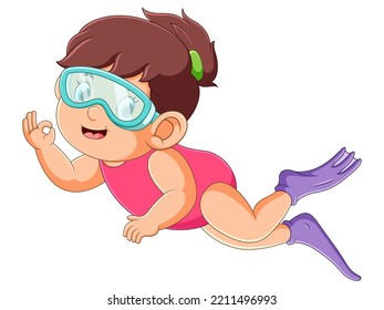 The Professional Diver Girl Is Diving Under The Water Of Illustration