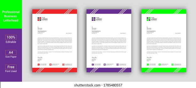 Professional Letterhead Template in flat style, red, blue, green color letterhead set or bundle. Letterhead Template Graphics, Designs & Templates - Powered by Shutterstock