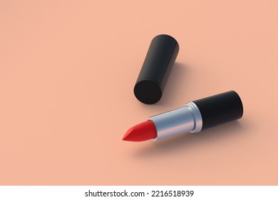 Professional Lipstick. Cosmetic Accessories. Make-up Tools. Copy Space.  3d Render