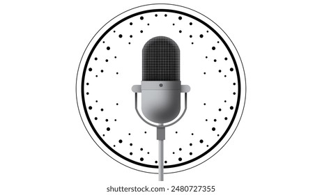 Professional microphone in radio station studio on air, Microphone, Happy radio host broadcasting in studio, record a podcast with headphones and microphone for live streaming - Powered by Shutterstock