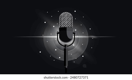 Professional microphone in radio station studio on air, Microphone, Happy radio host broadcasting in studio, record a podcast with headphones and microphone for live streaming - Powered by Shutterstock