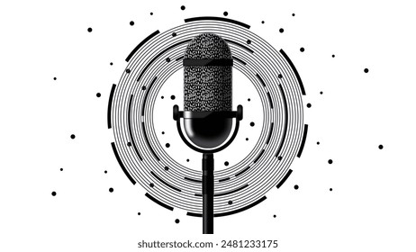 Professional microphone in radio station studio on air, Microphone, Happy radio host broadcasting in studio, record a podcast with headphones and microphone for live streaming - Powered by Shutterstock