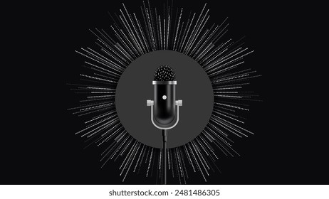 Professional microphone in radio station studio on air, Microphone, Happy radio host broadcasting in studio, record a podcast with headphones and microphone for live streaming - Powered by Shutterstock