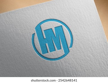 Professional and modern logo design featuring a sleek 'HM' monogram in bold blue within a circular frame, representing strength, reliability, and trustworthiness. Ideal for business branding. - Powered by Shutterstock