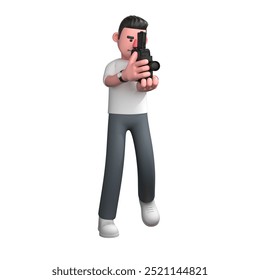 Professional Photographer 3D Art. A male photographer is standing with an upright posture while holding a camera with both hands. Male Creative Character - Powered by Shutterstock