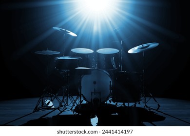 Professional Rock Drum Kit in Spotlight Lights on a black background. 3d Rendering - Powered by Shutterstock