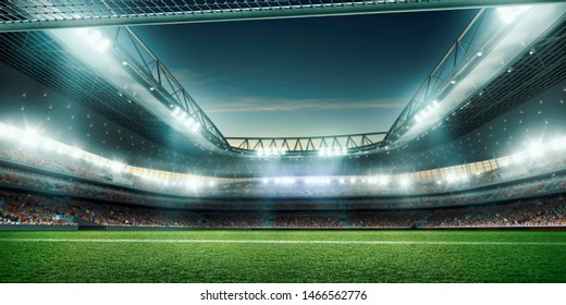 Professional Soccer Field Stadium. 3D Illustration