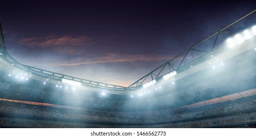 Professional Soccer Field Stadium. Sky View. 3D Illustration