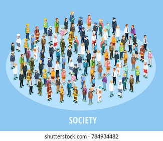Professional Society Isometric Background With People Of Different Occupations And Jobs Isolated  Illustration