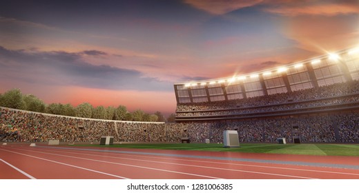 Professional Sport Track And Field Athletics Stadium. 3D Illustration