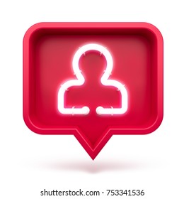 Profile Icon On A Red Pin Isolated On White Background. Neon Profile Symbol. 3d Render
