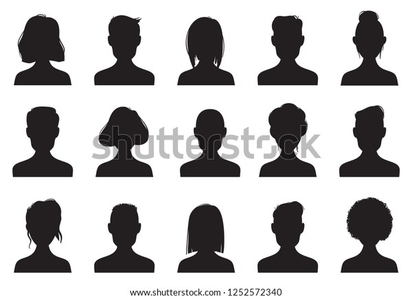 輪郭アイコンシルエット 匿名の人々は シルエット 女性 男性のアバタープロファイルアイコン名 男性または人々の黒い女性の男性のアウトライン画像分離型シンボルセット のイラスト素材