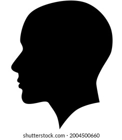 Profile Picture Of A European White Young Beautiful Woman. Girl From The Side Without Hair With A Shaved Head, A Bald Head With Very Short Stylish Hairstyles. Detailed Vector Illustration Silhouette