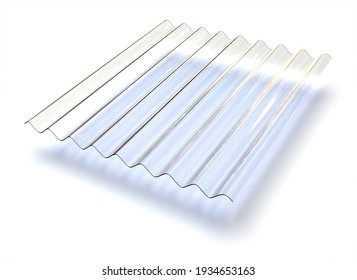 Profile sheet of transparent plastic isolated on white. 3d rendering