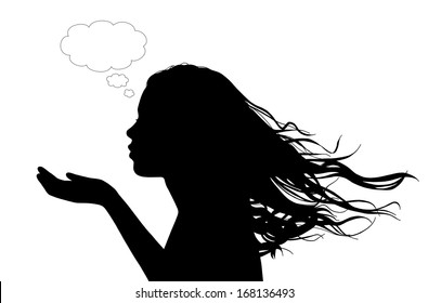 Woman Silhouette Face Hair Wind Images Stock Photos