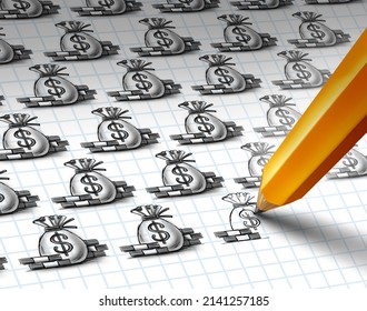 Profit Increase And Growing Wealth Concept As A Sketch With Multiple Bags Of Money And A Pencil Drawing As A Financial Gain Investment And Economic Activity With 3D Illustration Elements.